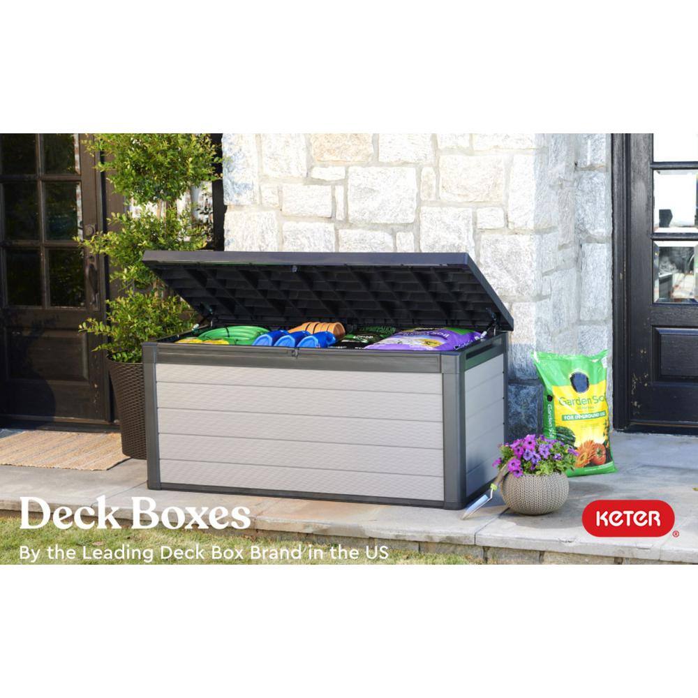 Keter Premier 150 Gallon Durable Resin Outdoor Storage and Organization Deck Box Ideal For Garden Patio Furniture and Supplies, Grey