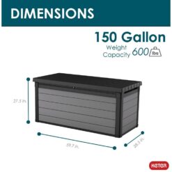 Keter Premier 150 Gallon Durable Resin Outdoor Storage and Organization Deck Box Ideal For Garden Patio Furniture and Supplies, Grey