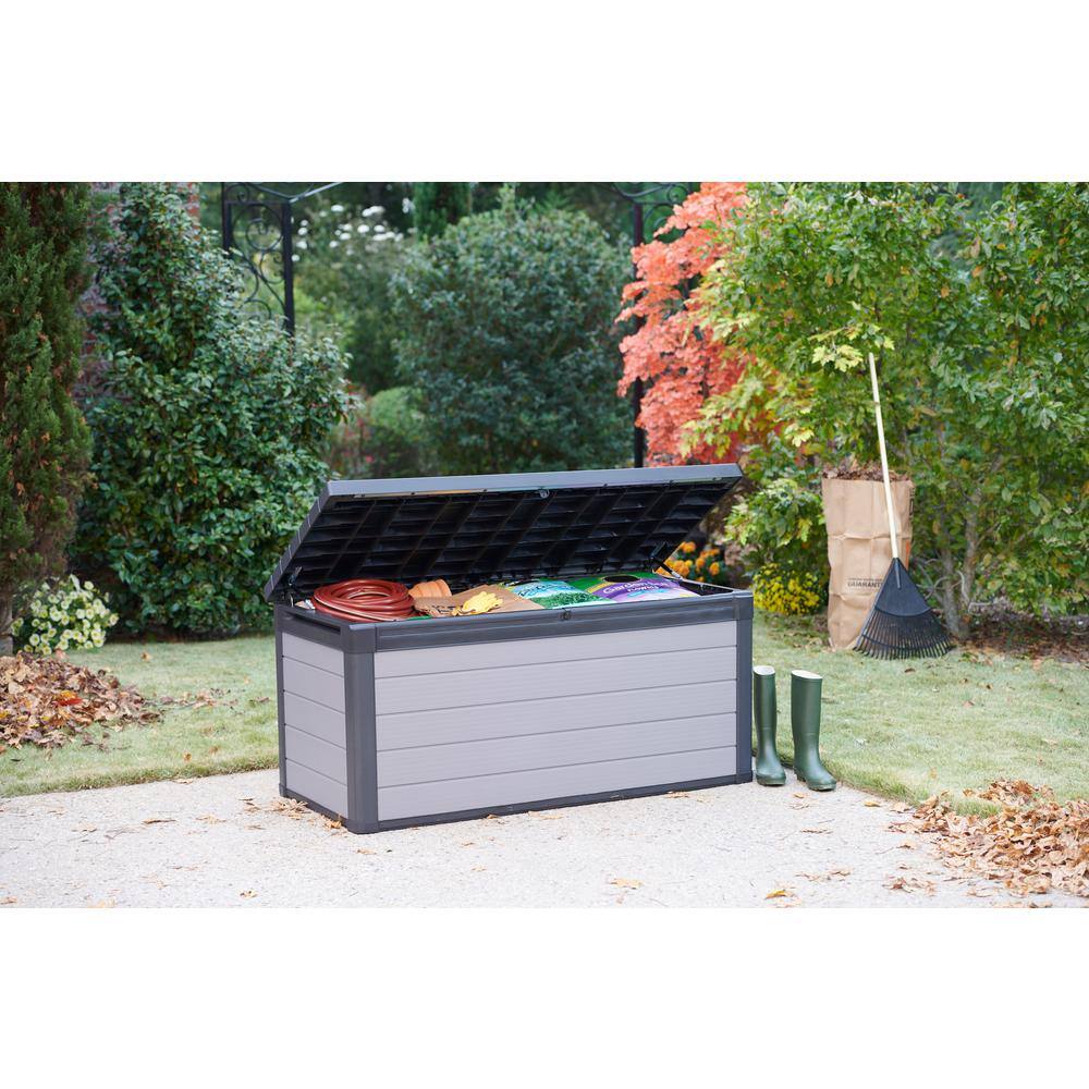 Keter Premier 150 Gallon Durable Resin Outdoor Storage and Organization Deck Box Ideal For Garden Patio Furniture and Supplies, Grey