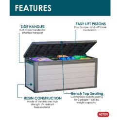 Keter Premier 150 Gallon Durable Resin Outdoor Storage and Organization Deck Box Ideal For Garden Patio Furniture and Supplies, Grey