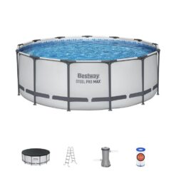 Bestway Steel Pro Round Above Ground Outdoor Backyard Swimming Pool, 14' x 14' x 48"