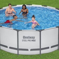 Bestway Steel Pro Round Above Ground Outdoor Backyard Swimming Pool, 14' x 14' x 48