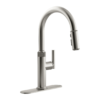 KOHLER Lathe Vibrant Stainless Single Handle Deck-mount Pull-down Kitchen Faucet with Sprayer ( Deck Plate Included )