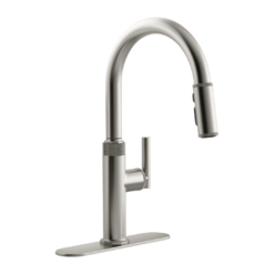 KOHLER Lathe Vibrant Stainless Single Handle Deck-mount Pull-down Kitchen Faucet with Sprayer ( Deck Plate Included )
