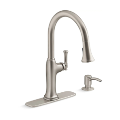 KOHLER Kanan Vibrant Stainless Double Handle Deck-mount Pull-down Kitchen Faucet with Sprayer ( Deck Plate Included ) (Soap Dispenser Included)