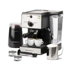 EspressoWorks All-In-One Espresso Machine with Milk Frother 7 Piece Set - Latte Maker Includes Grinder - Coffee Gifts (Stainless Steel)