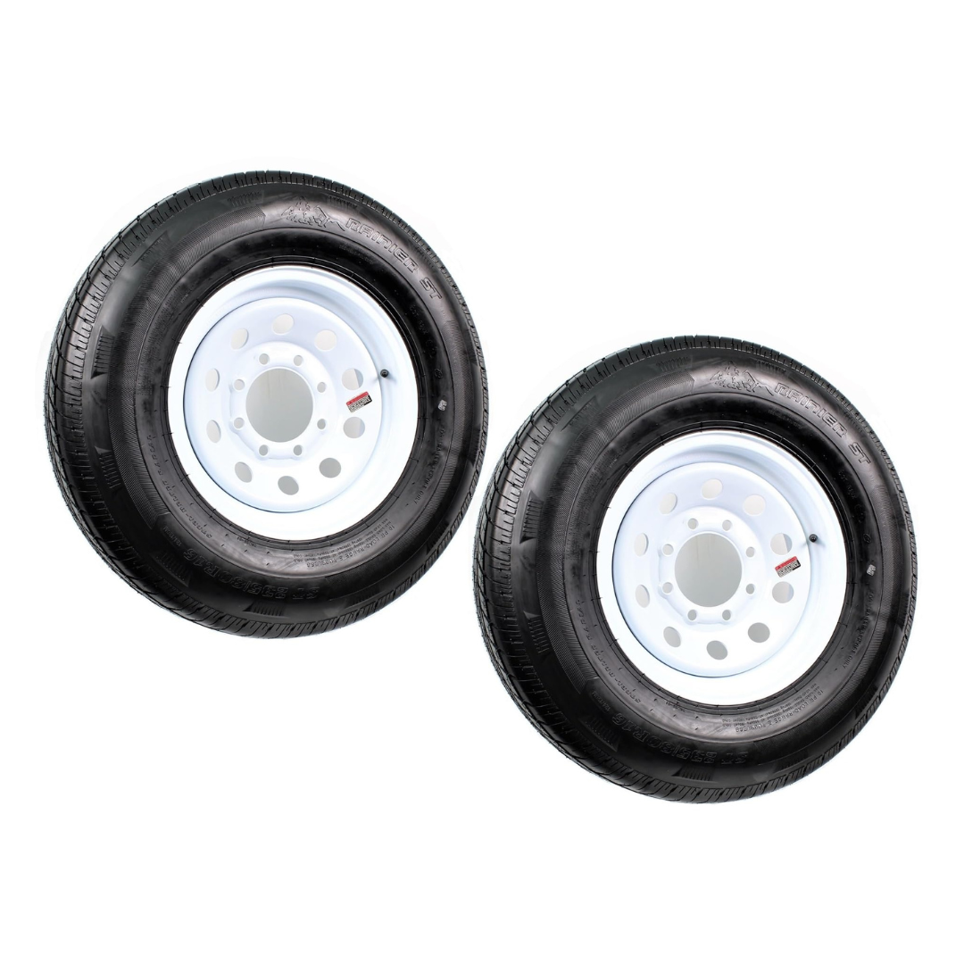 eCustomrim 2-Pack Radial Trailer Tire On Rim ST205/75R14 Load Range D 14" 5 Lug Spoke Wheel White - 6 Year Warranty w/Free Roadside