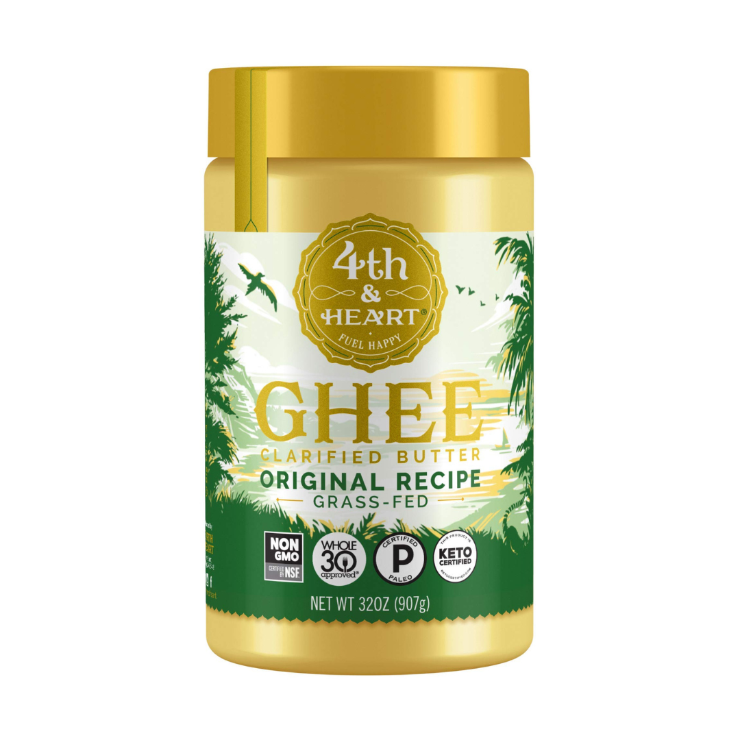4th & Heart Original Grass-Fed Ghee, Clarified Butter, Keto, Pasture Raised, Lactose and Casein Free, Certified Paleo (32 Ounces)