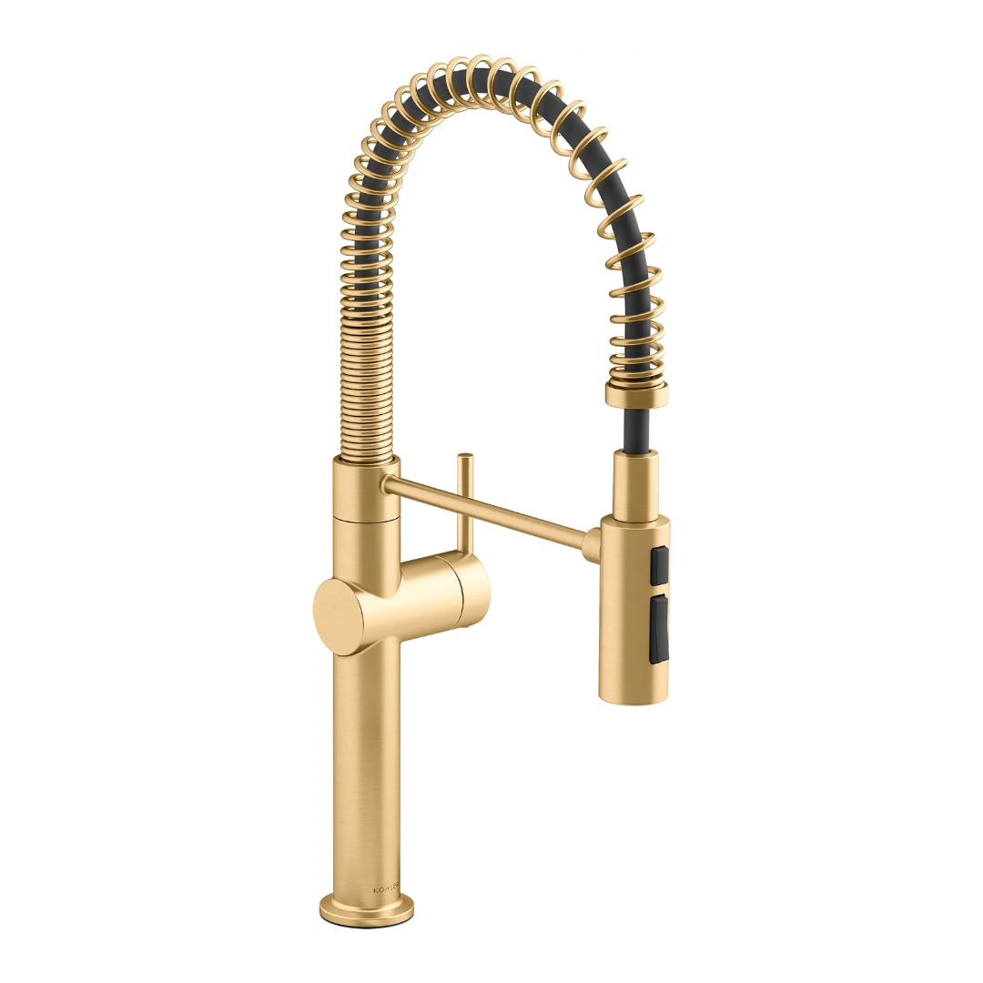 KOHLER Crue Pre-Rinse Spring Vibrant Brushed Moderne Brass Single Handle Deck-mount Pull-down Kitchen Faucet with Sprayer ( Deck Plate Included )