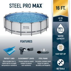 Bestway Steel Pro Round Above Ground Outdoor Backyard Swimming Pool, 14' x 14' x 48