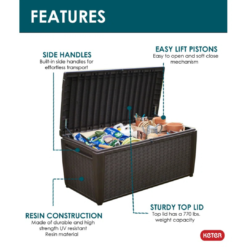 Keter Sumatra 135 Gallon Large Durable Resin Outdoor Storage and Organization Deck Box Ideal For Garden Patio Furniture and Supplies, Sumatra Brown