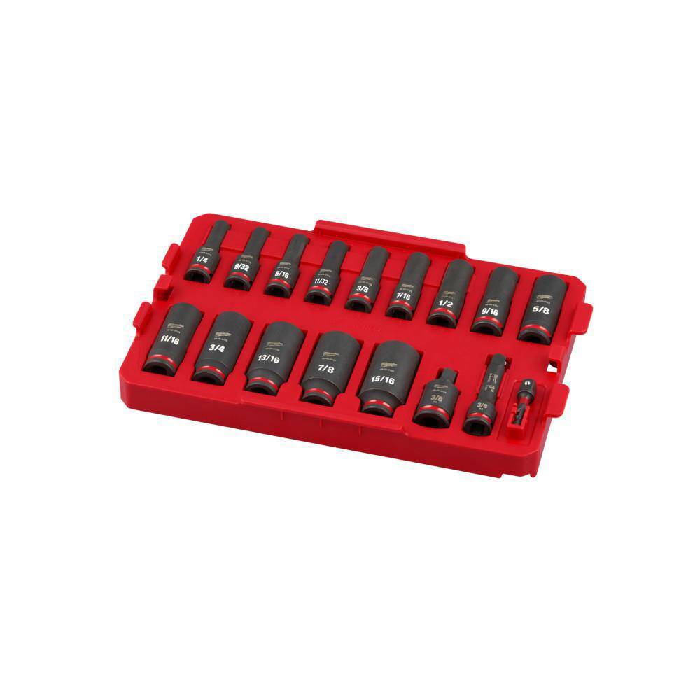 Milwaukee SHOCKWAVE Impact-Duty 3/8 in. Drive SAE Deep Well Impact Socket Set (17-Piece) 49-66-6815