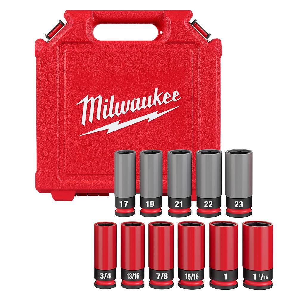 Milwaukee SHOCKWAVE Impact-Duty 1/2 in. Drive Deep SAE & Metric Lug Nut Impact Socket Set (11-Piece) 49-66-7833