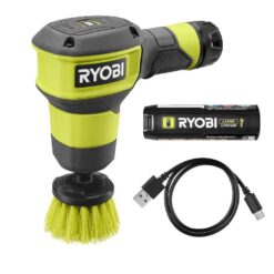 RYOBI USB Lithium Compact Scrubber Kit with 2.0 Ah Battery, USB Charging Cord, and 2 in. Medium Bristle Brush FVG51K