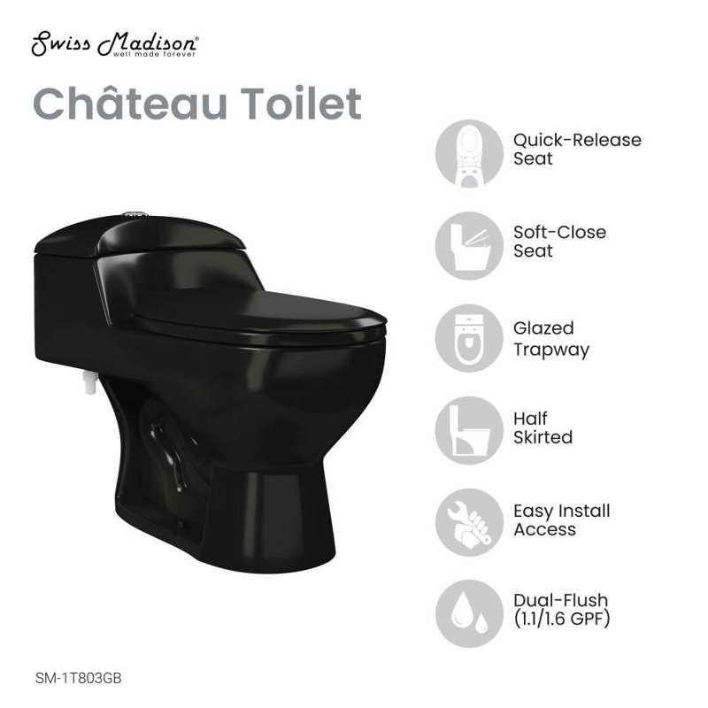 Swiss Madison Black Château One-Piece Elongated Dual-Flush Toilet 1.1/1.6 gpf