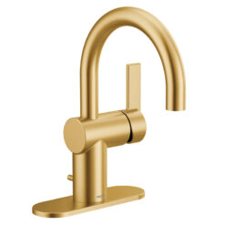Moen Brushed Gold Cia Single Hole Bathroom Faucet, Modern One Handle Bathroom Sink Faucet with Drain Assembly (Part number: 6221BG)