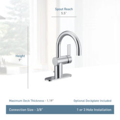 Moen Brushed Gold Cia Single Hole Bathroom Faucet, Modern One Handle Bathroom Sink Faucet with Drain Assembly (Part number: 6221BG)