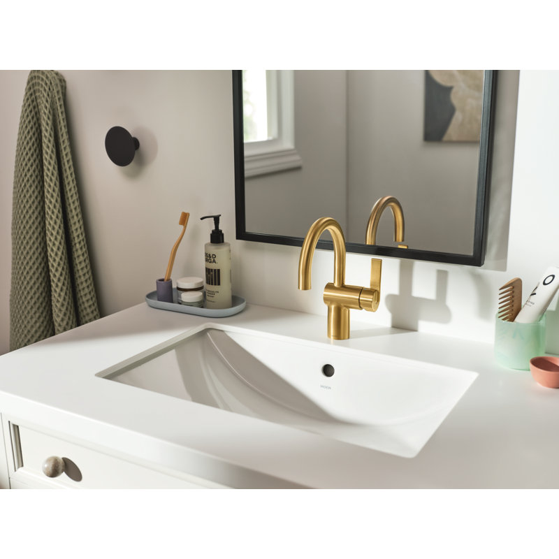 Moen Brushed Gold Cia Single Hole Bathroom Faucet, Modern One Handle Bathroom Sink Faucet with Drain Assembly (Part number: 6221BG)