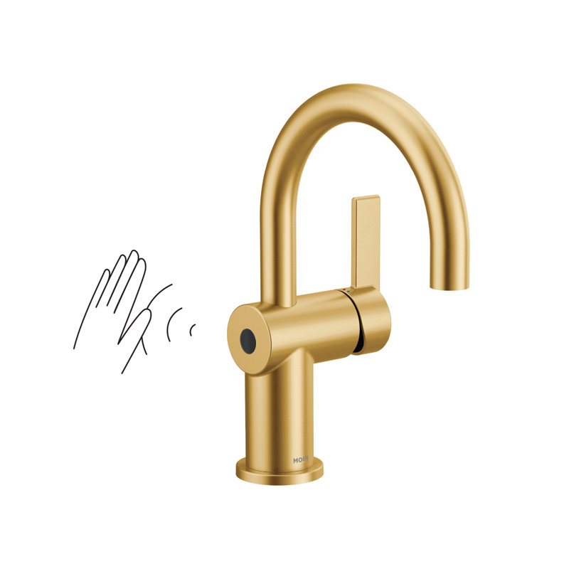 Moen Brushed Gold Cia Single Hole Bathroom Faucet, Modern One Handle Bathroom Sink Faucet with Drain Assembly (Part number: 6221BG)