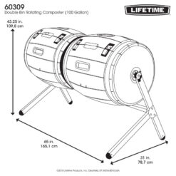Lifetime 100 Gallons Plastic Odor Resistant Outdoor Tumbler Composter with Latching Lid
