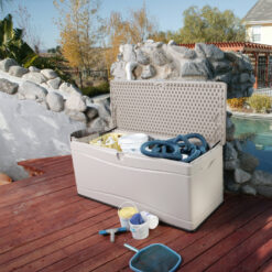 Lifetime 60'' W 130 Gallons Water Resistant Polyethylene Plastic Lockable Deck Box, Desert Sand