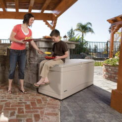 Lifetime 60'' W 130 Gallons Water Resistant Polyethylene Plastic Lockable Deck Box, Desert Sand