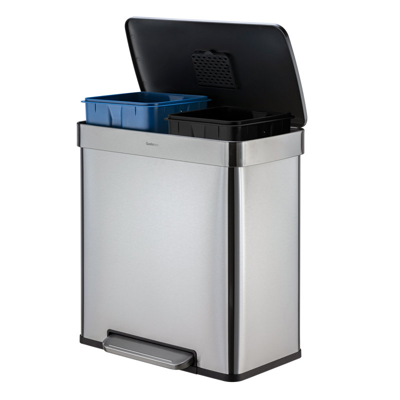 Qualiazero 16 Gallon Stainless Steel Step On Multi-Compartments Trash & Recycling Bin