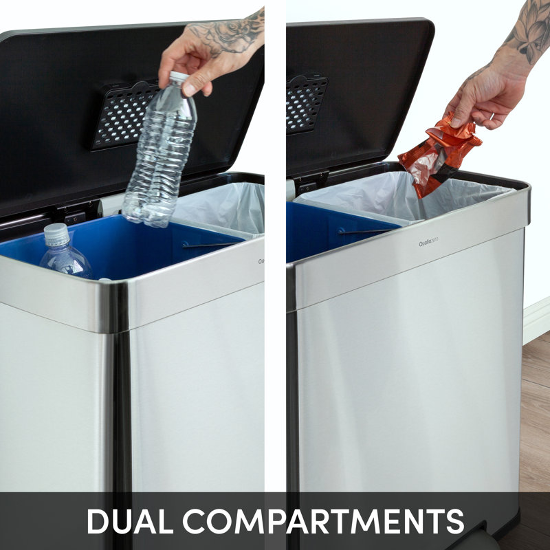 Qualiazero 16 Gallon Stainless Steel Step On Multi-Compartments Trash & Recycling Bin