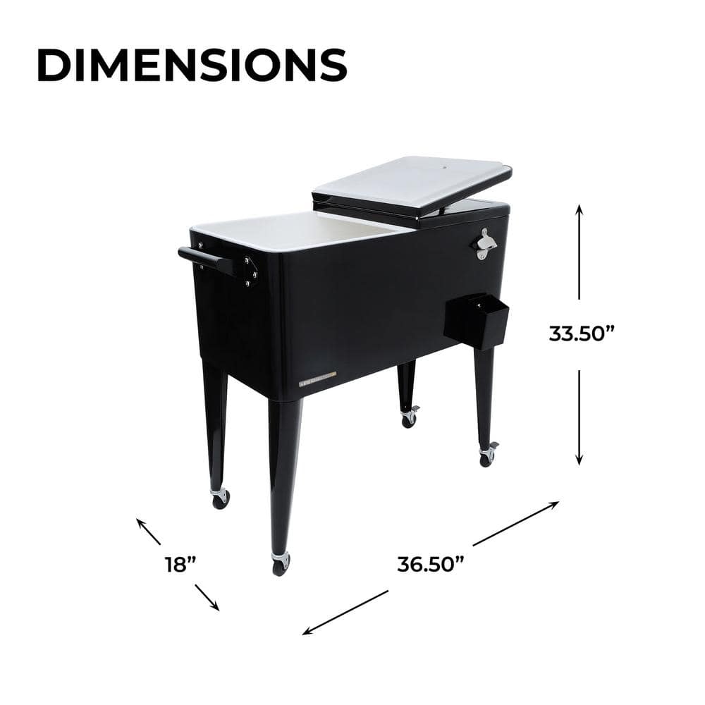 PERMASTEEL 80 qt. Black Classic Outdoor Rolling Patio Cooler with Wheels and Handles PS-203-BLK
