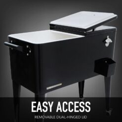 PERMASTEEL 80 qt. Black Classic Outdoor Rolling Patio Cooler with Wheels and Handles PS-203-BLK
