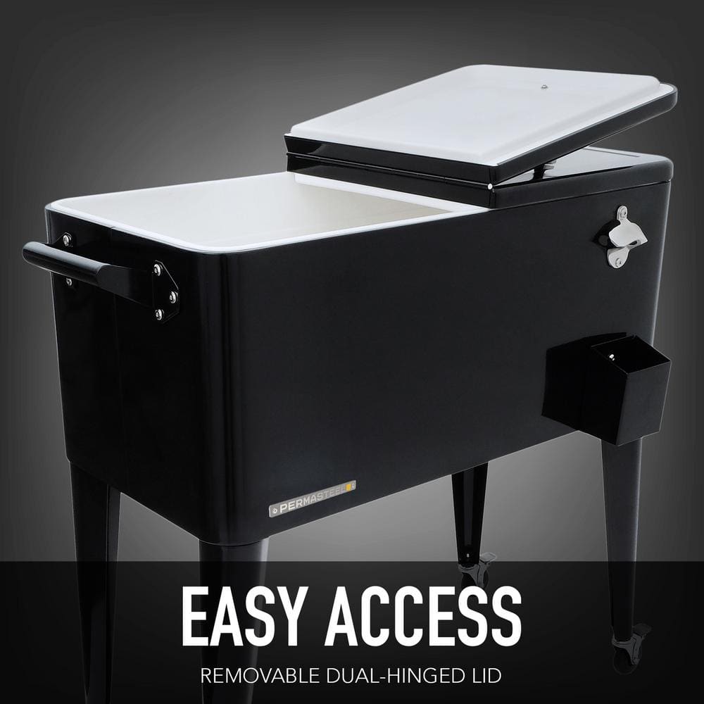 PERMASTEEL 80 qt. Black Classic Outdoor Rolling Patio Cooler with Wheels and Handles PS-203-BLK