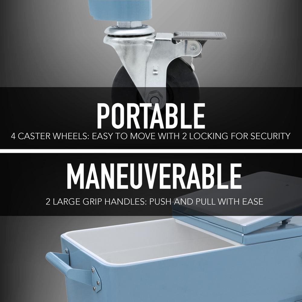 PERMASTEEL 80 qt. Blue Classic Outdoor Rolling Patio Cooler with Wheels and Handles PS-203-BLUE