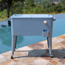 PERMASTEEL 80 qt. Blue Classic Outdoor Rolling Patio Cooler with Wheels and Handles PS-203-BLUE