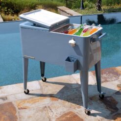 PERMASTEEL 80 qt. Blue Classic Outdoor Rolling Patio Cooler with Wheels and Handles PS-203-BLUE