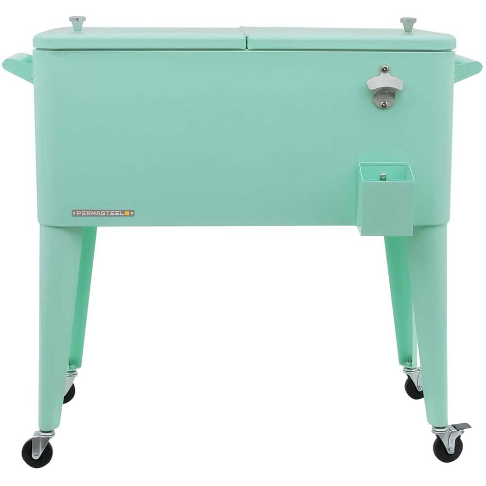 PERMASTEEL 80 qt. Mint Green Classic Outdoor Rolling Patio Cooler with Wheels and Handles PS-203-MINT