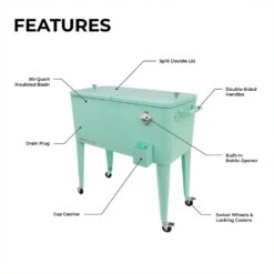PERMASTEEL 80 qt. Mint Green Classic Outdoor Rolling Patio Cooler with Wheels and Handles PS-203-MINT
