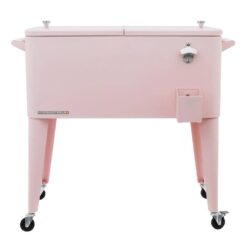 PERMASTEEL 80 qt. Pink Classic Outdoor Rolling Patio Cooler with Wheels and Handles PS-203-PINK