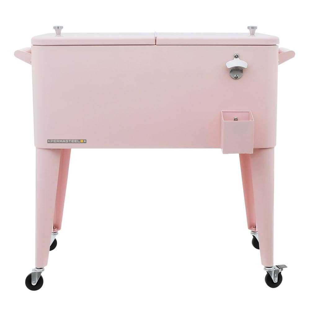 PERMASTEEL 80 qt. Pink Classic Outdoor Rolling Patio Cooler with Wheels and Handles PS-203-PINK