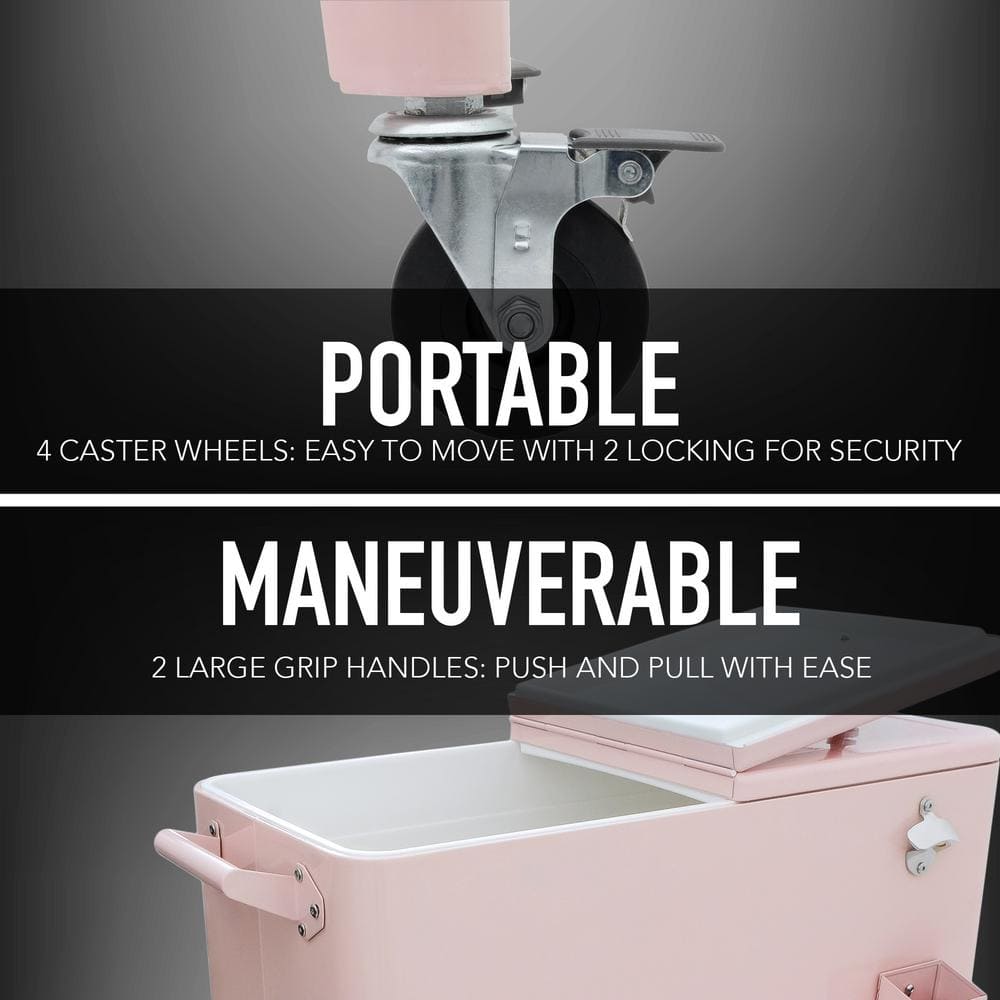 PERMASTEEL 80 qt. Pink Classic Outdoor Rolling Patio Cooler with Wheels and Handles PS-203-PINK