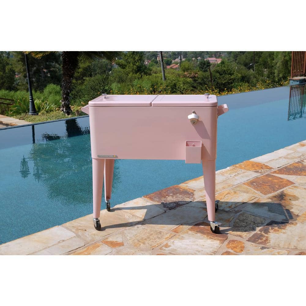PERMASTEEL 80 qt. Pink Classic Outdoor Rolling Patio Cooler with Wheels and Handles PS-203-PINK