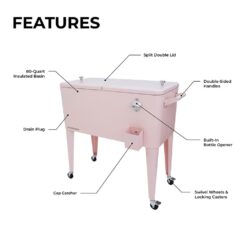 PERMASTEEL 80 qt. Pink Classic Outdoor Rolling Patio Cooler with Wheels and Handles PS-203-PINK