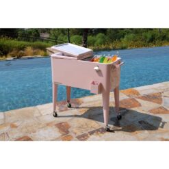 PERMASTEEL 80 qt. Pink Classic Outdoor Rolling Patio Cooler with Wheels and Handles PS-203-PINK