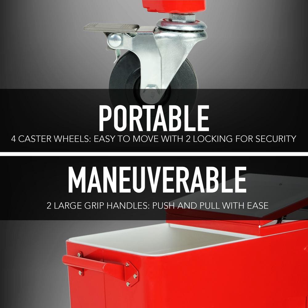 PERMASTEEL 80 qt. Red Classic Outdoor Rolling Patio Cooler with Wheels and Handles PS-203-RED