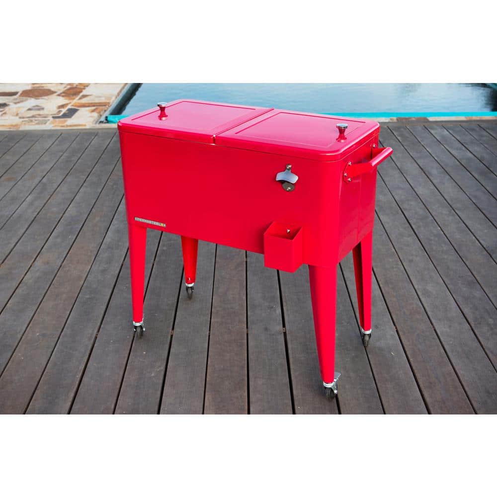 PERMASTEEL 80 qt. Red Classic Outdoor Rolling Patio Cooler with Wheels and Handles PS-203-RED