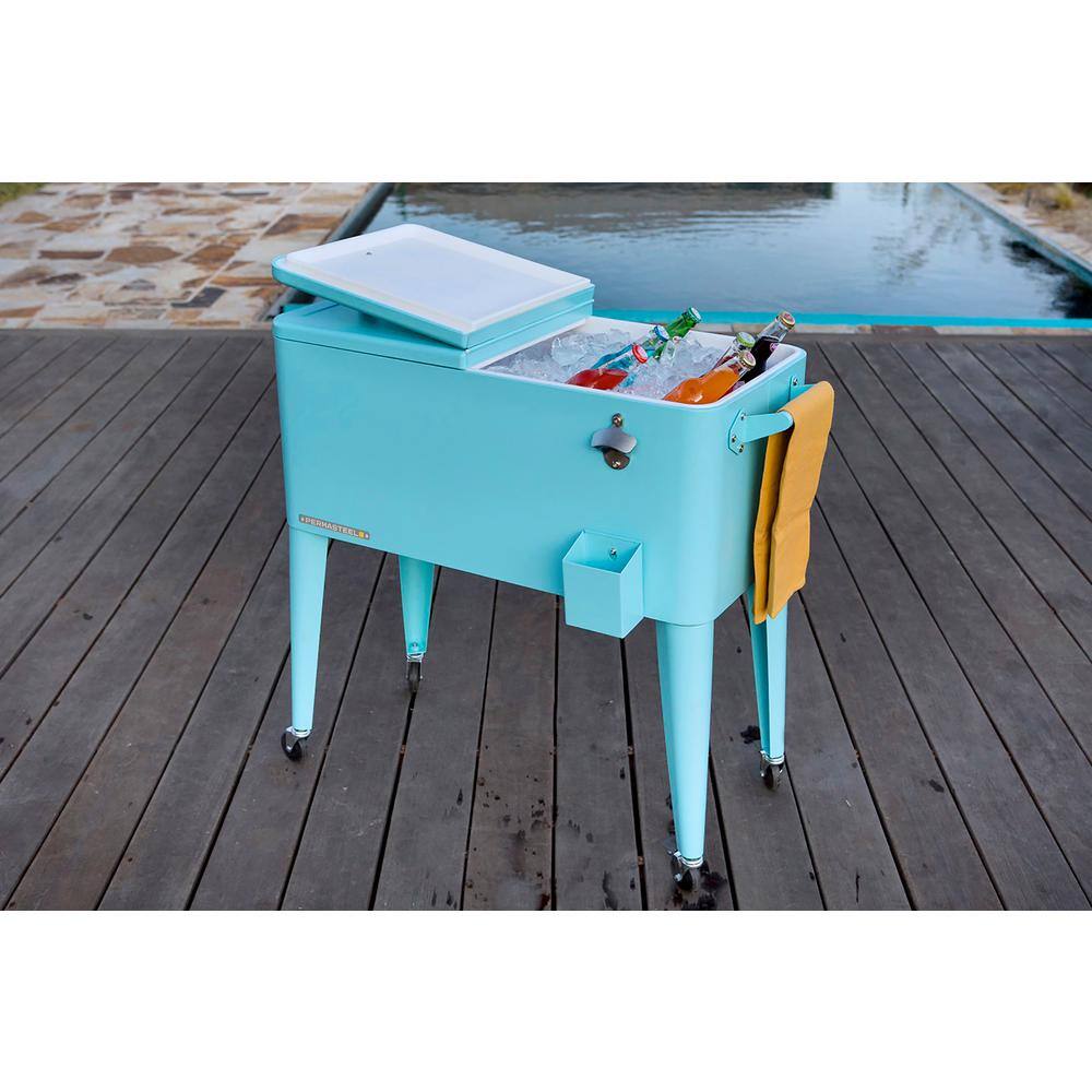 PERMASTEEL 80 qt. Turquoise Classic Outdoor Rolling Patio Cooler with Wheels and Handles PS-203 Turq