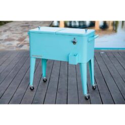 PERMASTEEL 80 qt. Turquoise Classic Outdoor Rolling Patio Cooler with Wheels and Handles PS-203 Turq
