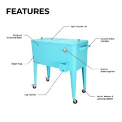 PERMASTEEL 80 qt. Turquoise Classic Outdoor Rolling Patio Cooler with Wheels and Handles PS-203 Turq