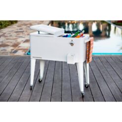 PERMASTEEL 80 qt. White Classic Outdoor Rolling Patio Cooler with Wheels and Handles PS-203 White