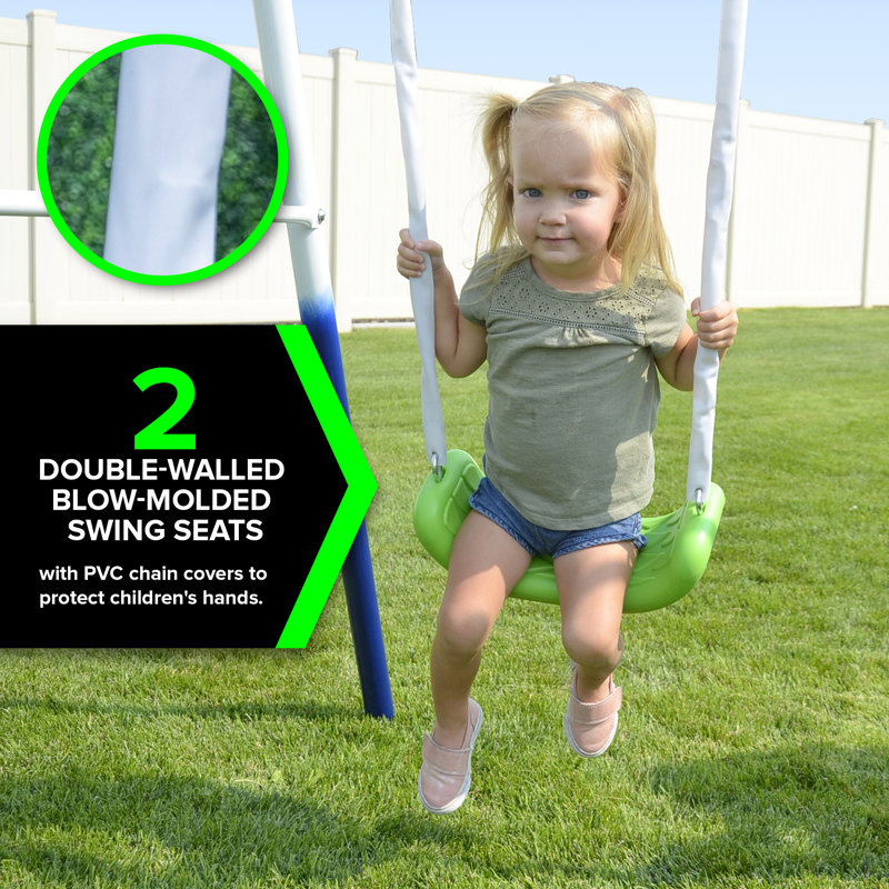 Sportspower Mountain View Metal Swing Set with Glide Ride, Saucer, Trampoline, and Lifetime Warranty