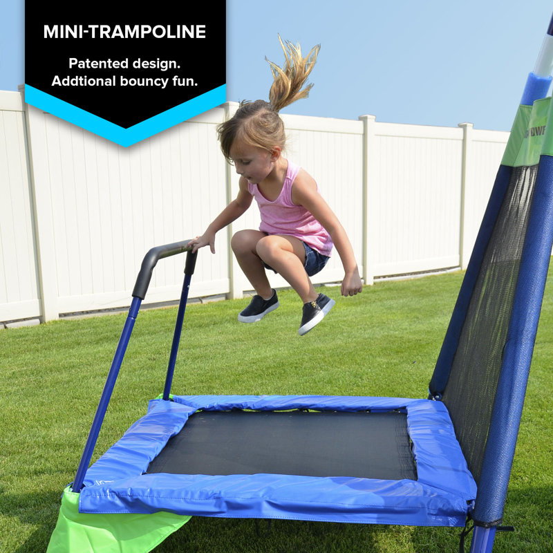 Sportspower Mountain View Metal Swing Set with Glide Ride, Saucer, Trampoline, and Lifetime Warranty